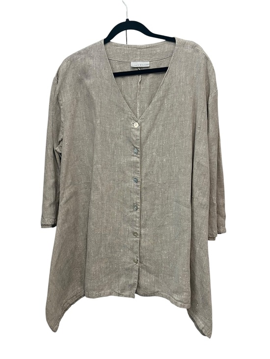 bryn Walker Tops - bryn Walker Taupe Button-Front Relaxed V-Neck Top 100% linen